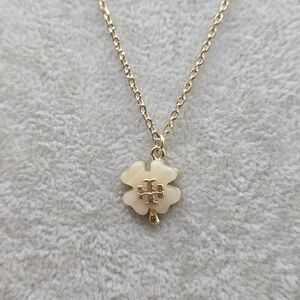 Tory Burch Goldtone Four-Leaf Clover Necklace with Cream Inlay